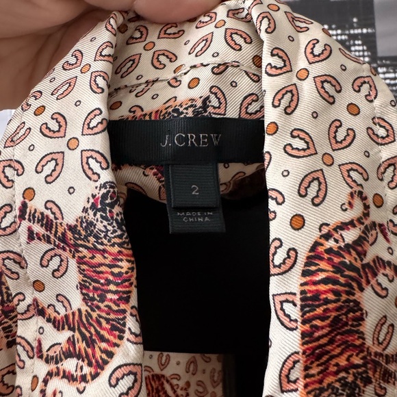 J. Crew Women's Button-Down Silk Shirt - Cream and Brown Tiger Print - Picture 2 of 4